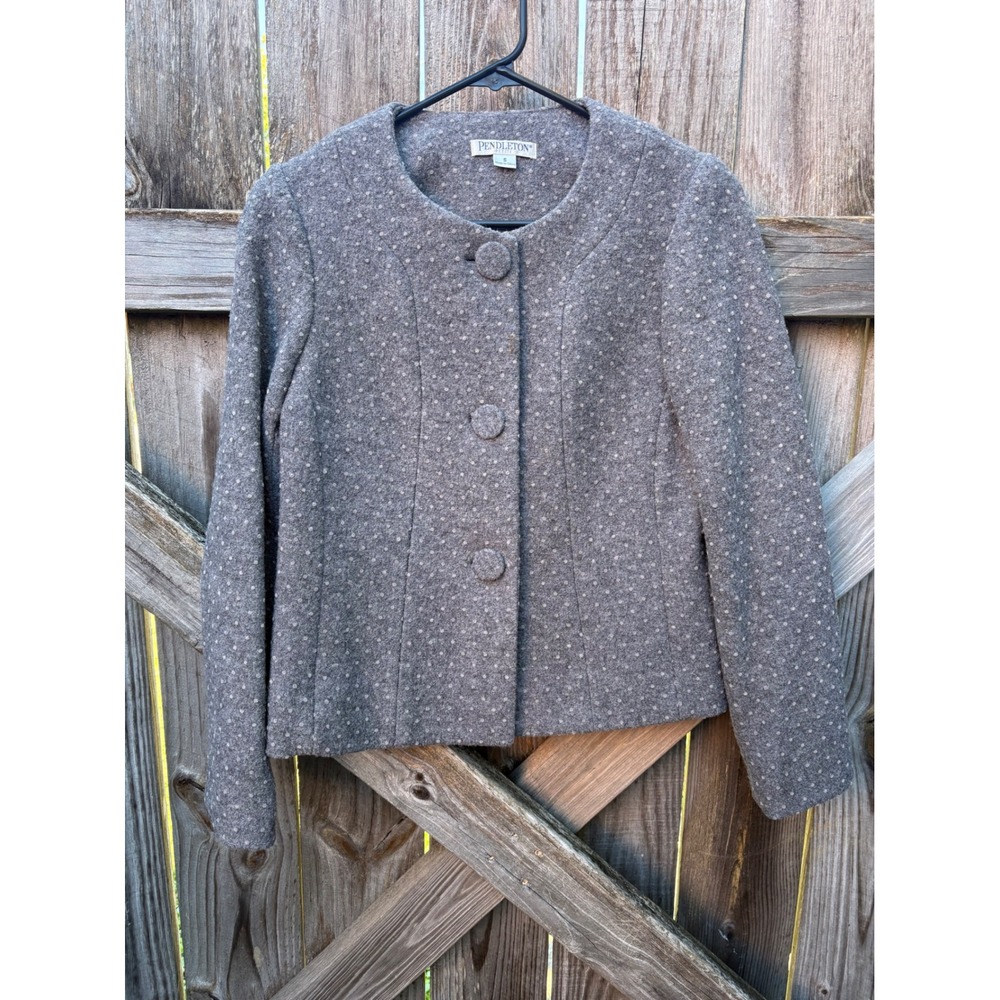 Pendleton Petite Gray Merino Wool Polka Dot Jacket Size S PC275-72056